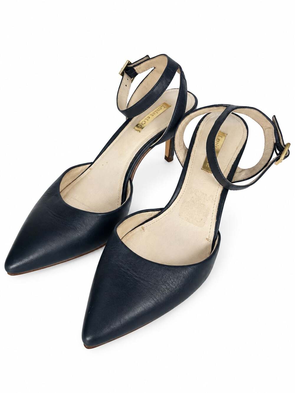 Louise et Cie Leather Heels Navy BluePointed Toe Ankle Strap Pumps